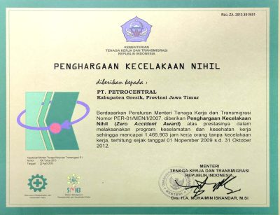 Penghargaan Kecelakaan Nihil Tahun 2013 Tingkat Nasional