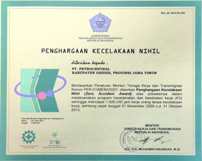 Penghargaan Kecelakaan Nihil Tahun 2014 Tingkat Nasional
