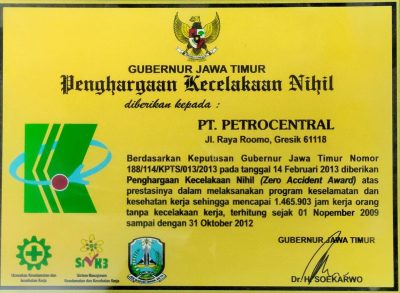 Penghargaan Kecelakaan Nihil tahun 2012 tingkat Provinsi